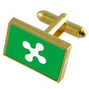 【送料無料】メンズアクセサリ―　ロンバルディアイタリアゴールドフラッグカフスボタンボックスlombardy region italy gold flag cufflinks engraved box