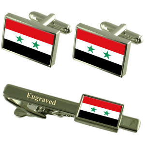 【送料無料】メンズアクセサリ&mdash;　シリアカフスボタンタイクリップマッチングボックスsyria flag cufflinks engraved tie clip matching box set｜hokushin