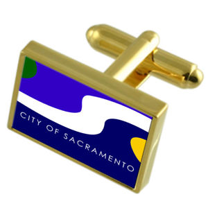 【送料無料】メンズアクセサリ―　サクラメントアメリカゴールドフラッグカフスボタンボックスsacramento city usa gold flag cufflinks engraved box
