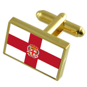 【送料無料】メンズアクセサリ&mdash;　アルメリアスペインゴールドフラッグカフスボタンボックスalmeria city spain gold flag cufflinks engraved box｜hokushin