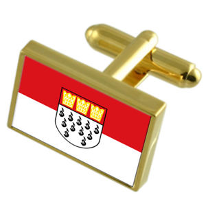 【送料無料】メンズアクセサリ―　ケルンシティドイツゴールドフラッグカフスボタンボックスcologne city germany gold flag cufflinks engraved box