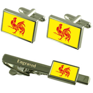 【送料無料】メンズアクセサリ&mdash;　カフスボタンタイクリップマッチングボックスwalloon region flag cufflinks engraved tie clip matching box set｜hokushin