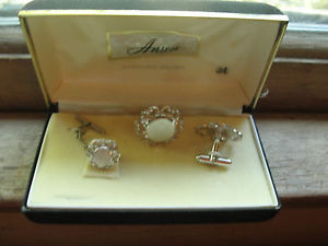 【送料無料】メンズアクセサリ―　スターリングシルバーメンズカフリンクボックスanson sterling silver mens cuff link set, box, round, old