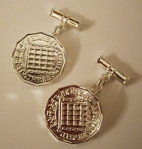 【貨物輸送無料】メンズ付属物― スターリングシルバービットコインカフスボタンチェーンバーベストセラーsterling silver 3d threepence thrupenny bit coin cufflinks chain t 赤ちょうちん uk seller