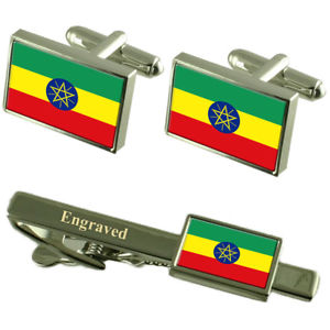 【送料無料】メンズアクセサリ― エチオピアフラグカフスリンクボックスセットネクタイピンethiopia flag cufflinks engraved tie clip matching box set