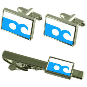 【送料無料】メンズアクセサリ―　usaフラグカフスリンクネクタイピンセットocean city city usa flag cufflinks tie clip box gift set