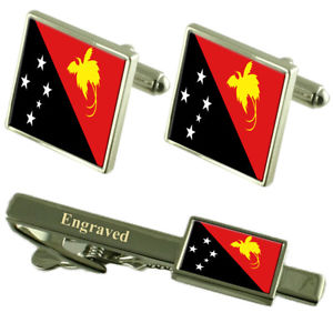 【送料無料】メンズアクセサリ&mdash;　パプアニューギニアフラグカフスリンクボックスセットネクタイピンpapua guinea flag cufflinks engraved tie clip matching box set｜hokushin