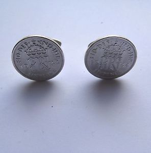 【送料無料】メンズアクセサリ―　スターリングシルバーペンスバーベルカフリンクスsterling silver six pence 6d gents barbell cufflinks