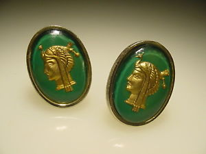 【送料無料】メンズアクセサリ―　ビンテージゴールドトーンリバースペイントガラスエジプトカフリンクスlarge vintage gold tone reverse paint intaglio glass egyptian goddess cuff links 17,505円