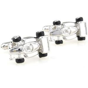 【送料無料】メンズアクセサリ―　レースカースポーツカフスボタンシルバートーンドライバf1 racing car sports cufflinks silver tone formula one driver gift uk