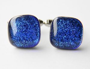 【送料無料】メンズアクセサリ―　ダイクロイックガラスカフスボタンgenuine dichroic glass hand crafted cufflinks blue shimmer 13,075円