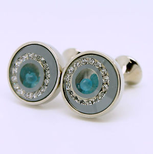 【送料無料】メンズアクセサリ―　シルバーカフスリンクblue and silver crystal circular wedding cufflinks