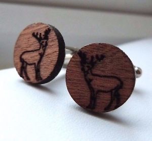 【送料無料】メンズアクセサリ―　カフスリンクジカstag deer wood wooden cufflinks winter silver plated