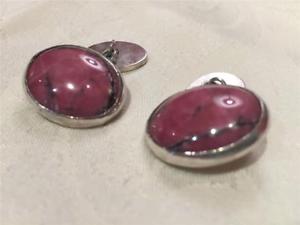 【送料無料】メンズアクセサリ―　ビンテージホワイトメタルカフリンクスl0894 vintage white metal and rhodonite oval cufflinks