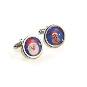 【送料無料】メンズアクセサリ―　サンタルドルフラウンドクリスマスカフリンクスsanta and rudolph round christmas cufflinks