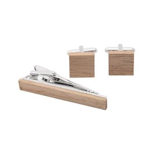 【送料無料】メンズアクセサリ― カフスボタンセットスクエアシルバーカフスボタンタイクリップtie clip with cufflinks set gentleman wood square silver tone brass cuff links