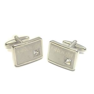 【送料無料】メンズアクセサリ―　クリスタルカフリンクスgroom engraved cufflinks with crystal decoration