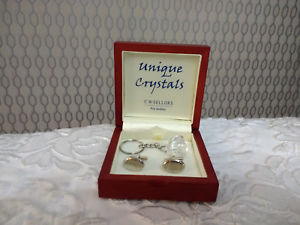 【送料無料】メンズアクセサリ― ビンテージシルバーカフスボタンカフリンクスボックスガラスキーリングvintage silver color cufflinks cuff links boxed glass keyring