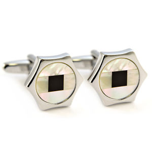 【送料無料】メンズアクセサリ―　ボックスパールカフリンクスhexagonal shaped mother of pearl cufflinks in gift box mop hexagon aj440