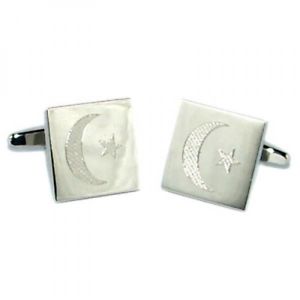 【送料無料】メンズアクセサリ―　イスラムデザインカフスボタンムーンスターislamic design engraved cufflinks cresent moon and star x2boe014