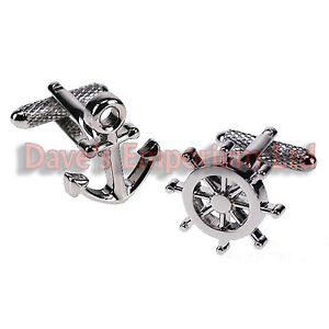 【送料無料】メンズアクセサリ&mdash;　ホイールオニキスアートアンカーカフスボタンボックスセーラーships wheel and anchor cufflinks by onyx art gift boxed navy nautical sailor｜hokushin