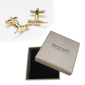 【送料無料】メンズアクセサリ―　メンズゴールドカフスボタンオニキスアートボックスmens gold fountain pen nib cufflinks amp; gift box by onyx art stationary