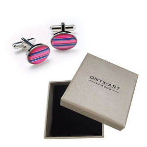 【送料無料】メンズアクセサリ― メンズオーバルピンクストライプカフスボタンオニキスアートボックスオンmens oval pink amp; blue stripe cufflinks amp; gift box by onyx art