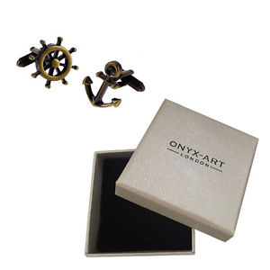 【送料無料】メンズアクセサリ― アンカーホイールボックスセーラーオニキスアートcufflinks burnished gold ships anchor amp; wheel amp; gift box sailor by onyx art
