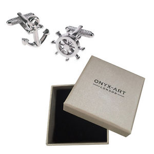 【送料無料】メンズアクセサリ―　アンカーセーリングボートカフスボタンオニキスアートボックスオンmens anchor amp; wheel sailing boat cufflinks amp; gift box by onyx art