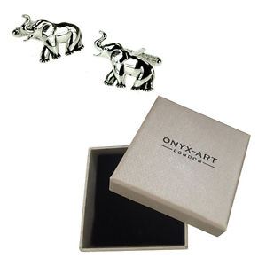 【送料無料】メンズアクセサリ― メンズシルバーエレファントカフリンクスオニキスアートボックスオンmens silver finish elephant cufflinks amp; gift box by onyx art
