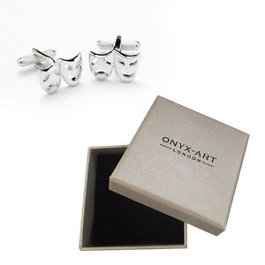 【送料無料】メンズアクセサリ―　メンズシルバードラママスクカフスボタンオニキスアートボックスオンmens silver theatre drama mask cufflinks amp; gift box by onyx art
