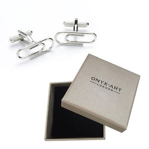 【送料無料】メンズアクセサリ―　メンズシルバーペーパークリップィスカフスボタンオニキスアートボックスオンmens silver paper clip ice cufflinks amp; gift box by onyx art