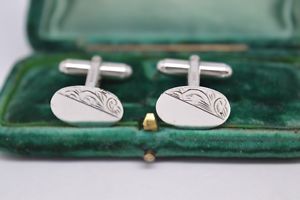 【送料無料】メンズアクセサリ―　ビンテージスターリングシルバーアールデコデザインカフリンクスvintage sterling silver cufflinks with an art deco design b539