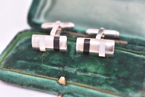【送料無料】メンズアクセサリ&mdash;　ビンテージアールデコスターリングシルバーパールオニキスカフリンクスvintage art deco sterling silver cufflinks with mother of pearl and onyx g174｜hokushin