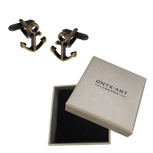 【送料無料】メンズアクセサリ―　メンズカフスボタンゴールドアンカーボックスセーラーオニキスアートmens cufflinks burnished gold ships anchor amp; gift box sailor by onyx art