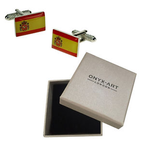 【送料無料】メンズアクセサリ―　スペインカフスボタンオニキスアートボックススペインmens spanish flag country cufflinks amp; gift box by onyx art spain