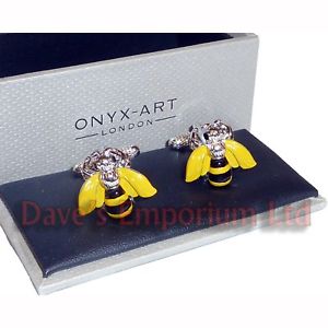 【送料無料】メンズアクセサリ― カフリンクスオニキスアートボックスキーパーbee cufflinks onyx art gift boxed keeper present