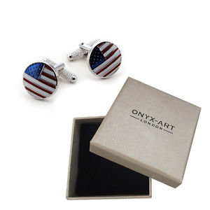 【送料無料】メンズアクセサリ― メンズラウンドアメリカアメリカンカフスボタンオニキスアートボックスオンmens round usa flag stars amp; stripes american cufflinks amp; gift box by onyx art
