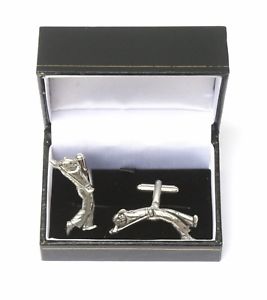 【送料無料】メンズアクセサリ―　イギリスボックスゴルファーカフリンクスピューターgolfer cufflinks pewter made in uk gift boxed or pouched quantity discount