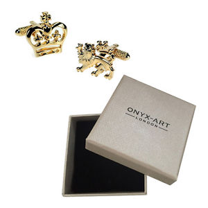 【送料無料】メンズアクセサリ―　メンズゴールドライオンクラウンカフリンクスオニキスアートボックスオンmens gold lion amp; crown cufflinks amp; gift box by onyx art