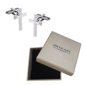 【送料無料】メンズアクセサリ―　カフリンクスボックスオニキスアートmens silver crucifix cufflinks amp; gift box communion gift by onyx art
