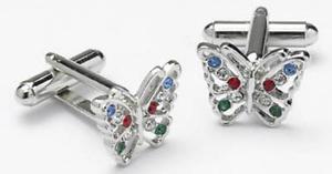 【送料無料】メンズアクセサリ―　multiバタフライカフスリンクbutterfly cufflinks with multi coloured crystals