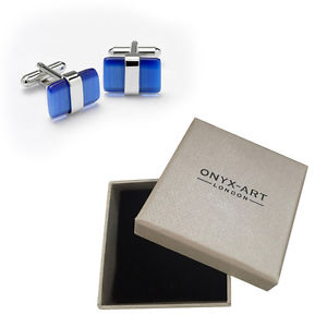 【送料無料】メンズアクセサリ―　メンズシルバーカフリンクスオニキスアートスマートボックスオンmens silver amp; blue cats eye cufflinks amp; gift box by onyx art smart fashionカフス