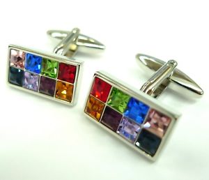 【送料無料】メンズアクセサリ―　カフスボタンマルチrainbow crystals cufflinks multi square stones gemelos 70 for 7 items 12,586円