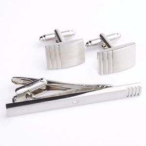 【送料無料】メンズアクセサリ―　カフスボタンタイクリップメンズシルバークラスプバーアクセサリセットcufflinks and tie clip mens silver skinny clasp bar set accessories