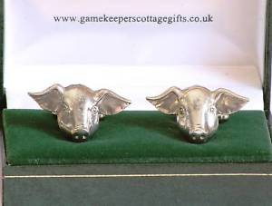 【送料無料】メンズアクセサリ―　ブタカフスリンクシロメpig head cufflinks pewter farming gift boxed