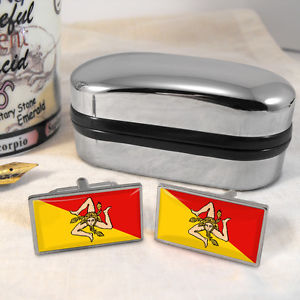 【送料無料】メンズアクセサリ―　シチリアカフスボタンボックスsicily flag cufflinks amp; box