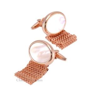 【送料無料】メンズアクセサリ―　パールストーンローズチェーンメッシュcuifflinksrose gold chain mesh cuifflinks with mother of pearl stone with free gift pouch