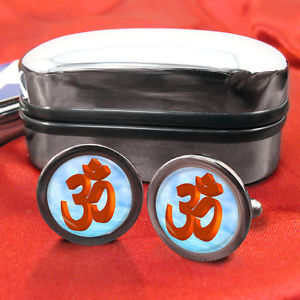 【送料無料】メンズアクセサリ―　オウムシンボルカフスボタンボックスom or aum sacred symbol cufflinks amp; box