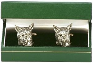 【送料無料】メンズアクセサリ― イノシシカフスリンクシロメwild boar head cufflinks pewter hunting gift boxed